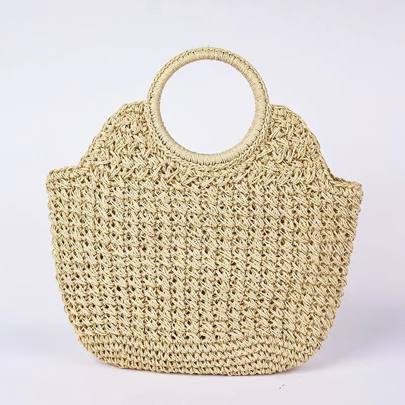Natural Fiber Snap Clutch Bag,Spanish Seaside Women's Straw Woven Handbag,Summer Beach Travel Vacation Evening Elegant Purse