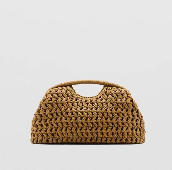 Natural Fiber Snap Clutch Bag,Spanish Seaside Women's Straw Woven Handbag,Summer Beach Travel Vacation Evening Elegant Purse