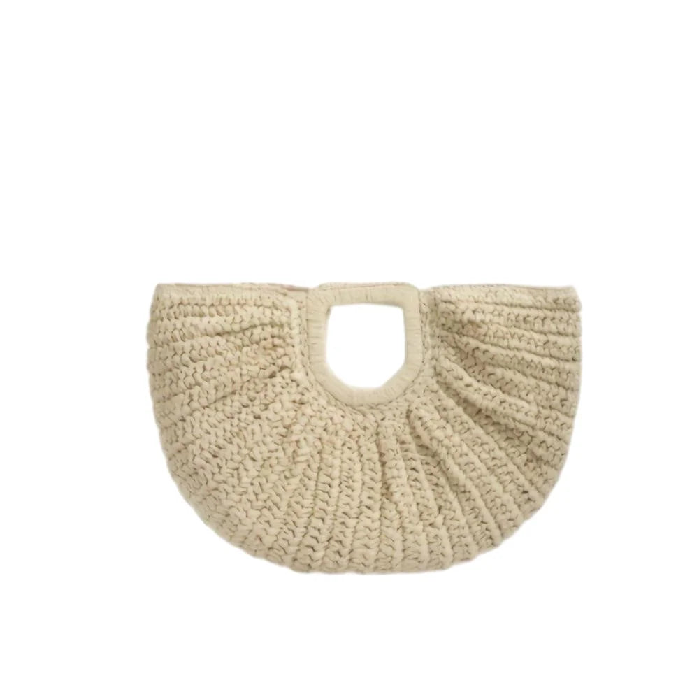 Natural Fiber Snap Clutch Bag,Spanish Seaside Women's Straw Woven Handbag,Summer Beach Travel Vacation Evening Elegant Purse