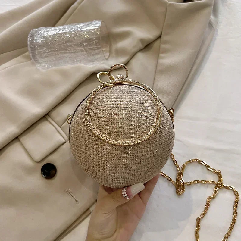 Portable Evening Bags Circular Ring Metal Sliver Round Ball Handbags for Lipstick Elegant Luxury Clutch Purse Wedding Wallets