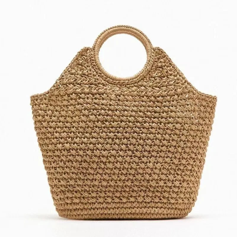 Natural Fiber Snap Clutch Bag,Spanish Seaside Women's Straw Woven Handbag,Summer Beach Travel Vacation Evening Elegant Purse