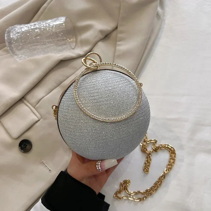 Portable Evening Bags Circular Ring Metal Sliver Round Ball Handbags for Lipstick Elegant Luxury Clutch Purse Wedding Wallets