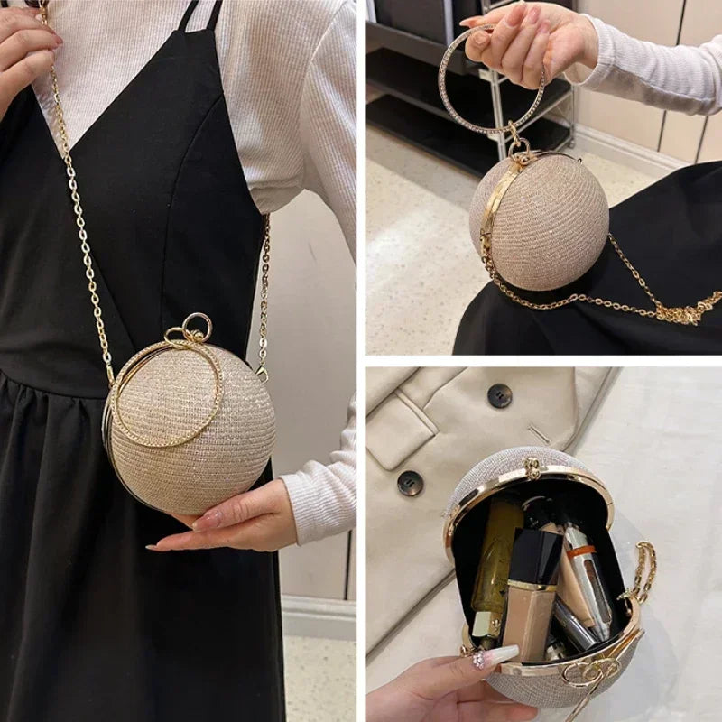Portable Evening Bags Circular Ring Metal Sliver Round Ball Handbags for Lipstick Elegant Luxury Clutch Purse Wedding Wallets