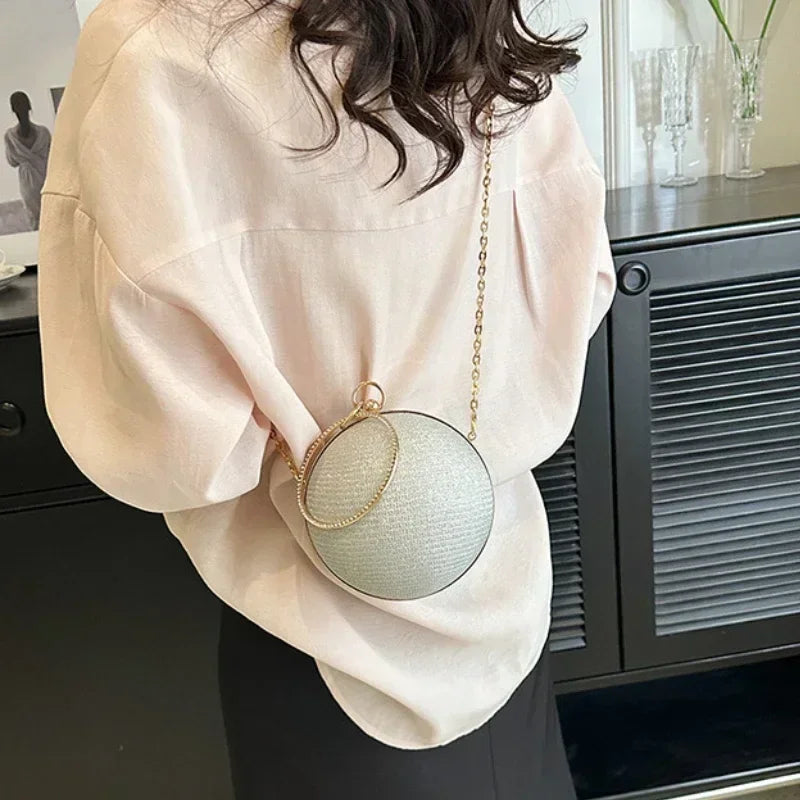 Portable Evening Bags Circular Ring Metal Sliver Round Ball Handbags for Lipstick Elegant Luxury Clutch Purse Wedding Wallets